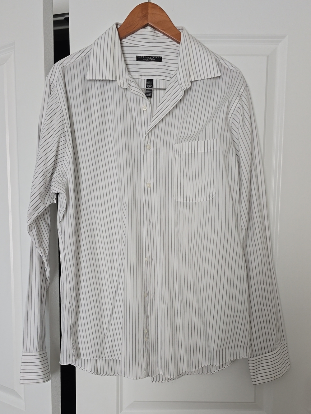 Express Men’s White Dress Shirt with Thin Black Pinstripes